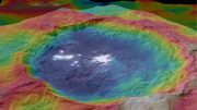 新彩色编码的谷神星陨石坑地形图