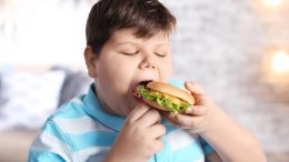肥胖超重男孩吃汉堡