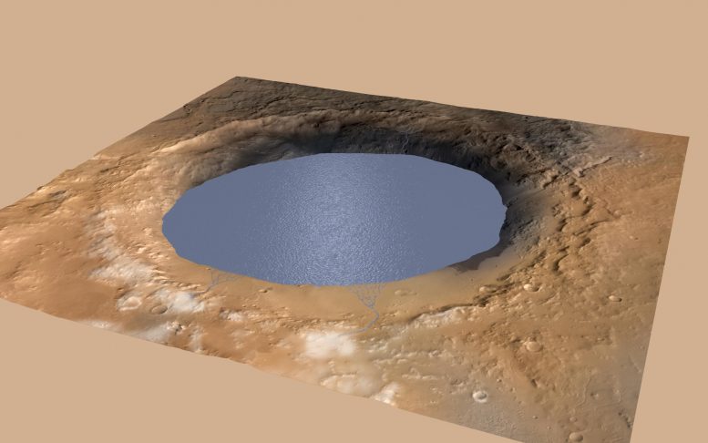 水部分填充火星的大风陨石坑